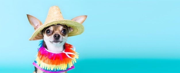 Cane chihuahua con cappello sombrero messicano moda Cinco De Mayo