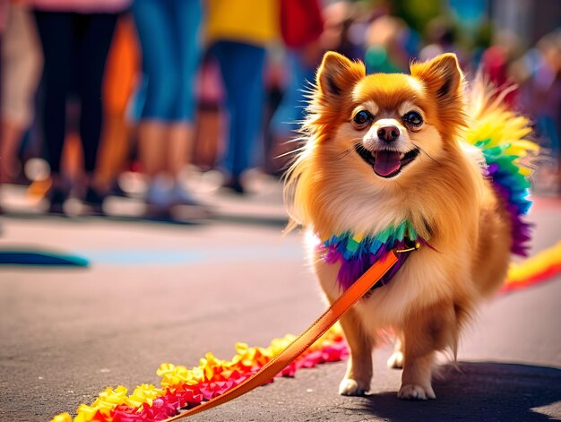 Cane Chihuahua nella parata dell'orgoglio Concetto di orgoglio LGBTQ generato dall'intelligenza artificiale