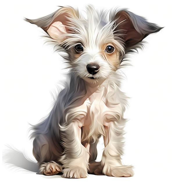 Cane cinese a cresta Cane cucciolo a cresta Puff clipart Illustrazione ad acquerello AI generativa