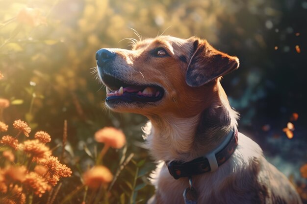 cane circondato dalla natura