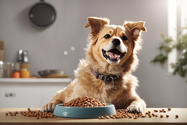 Cane coccolato e felice che si gode un cibo abbondante e generativo