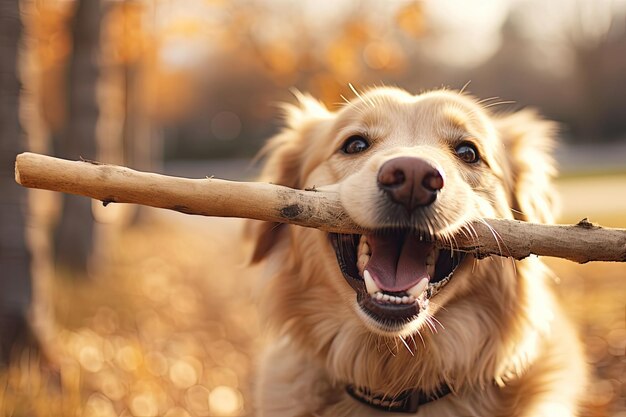 Cane con bastone di legno