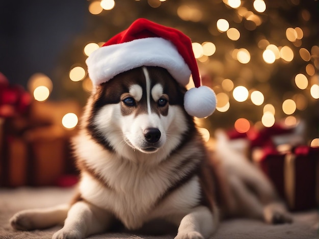 Cane con cappello di Natale