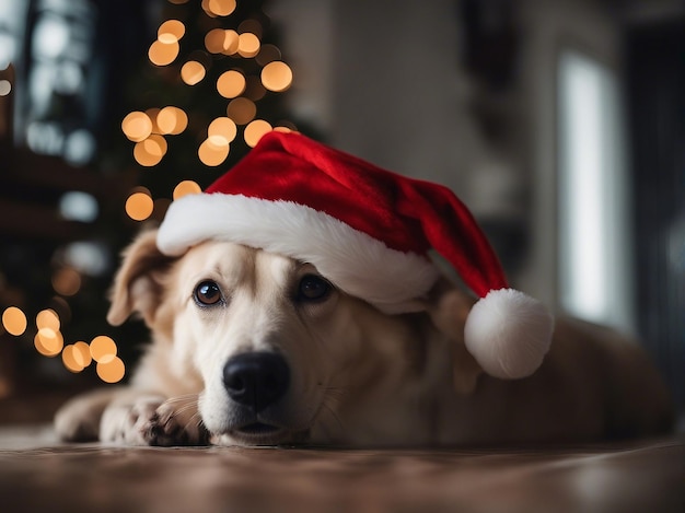 Cane con cappello di Natale