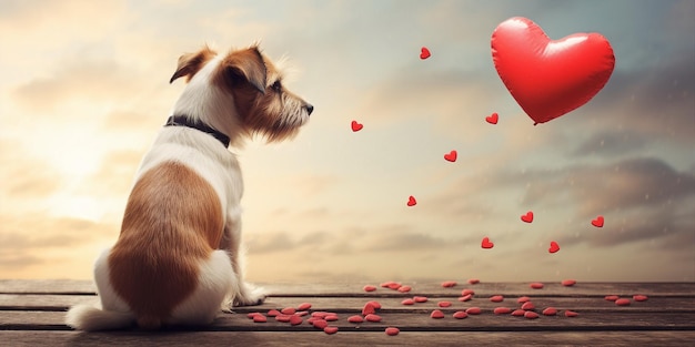 cane con cuori rossi concetto di San Valentino
