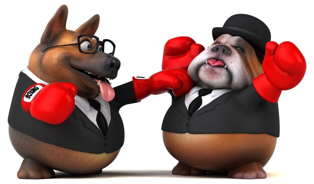 Cane da pastore tedesco e bulldog inglese - 3D Illustration