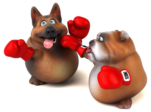 Cane da pastore tedesco e bulldog inglese - 3D Illustration