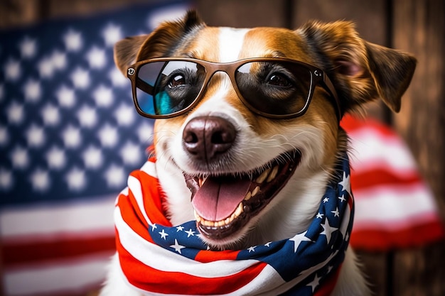 Cane davanti alla festa dell'indipendenza della bandiera USA 4 luglio