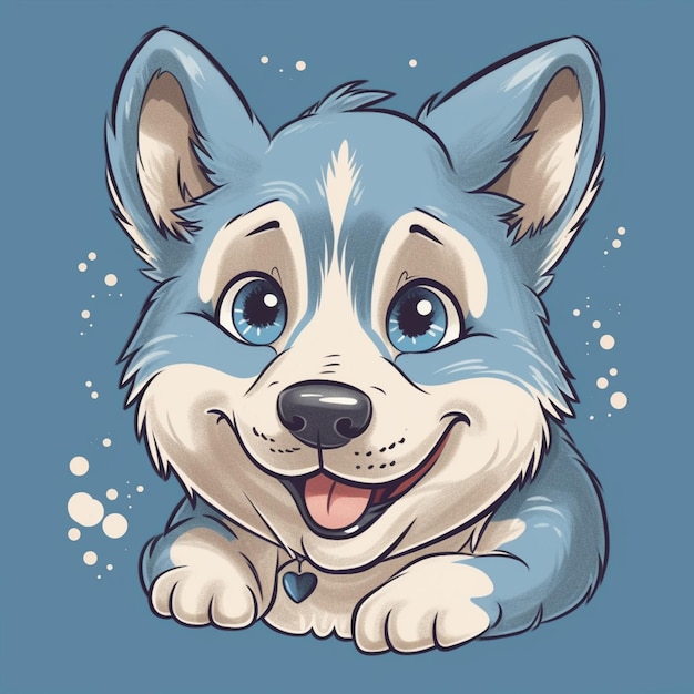 cane dei cartoni animati con gli occhi blu e un sorriso su uno sfondo blu