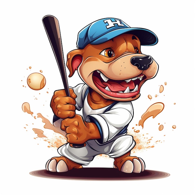 cane dei cartoni animati in uniforme da baseball che agita una mazza a una palla generativa ai