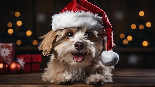 Cane di Natale con cappello da Babbo Natale