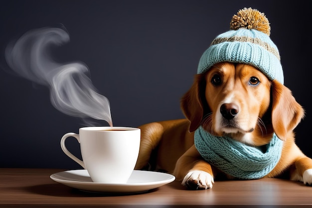 Cane di Natale in cappello di Babbo Natale creato con software generativo di IA