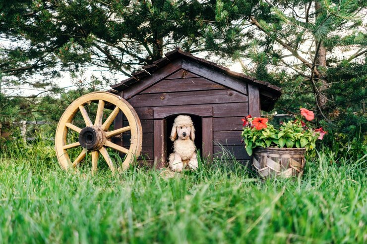 Cane di peluche in questa cuccia Foto divertente
