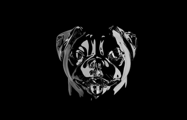 Cane di pug astratto con effetto vetro Divertente e sorridente faccia di pug 3D render Logo icona elemento di design a tema animali domestici
