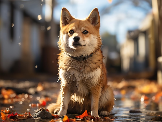 Cane di razza shiba inu su uno sfondo sfocato IA generativa