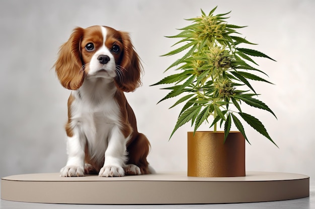 Cane e canapa CBD e marijuana medica per animali domestici Cavalier King Charles Spaniel con cannabis