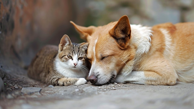 Cane e gatto insieme cane e gatto come migliori amici AI Generative
