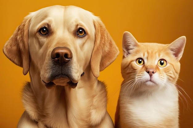Cane e gatto seduti insieme in pace AI generativa