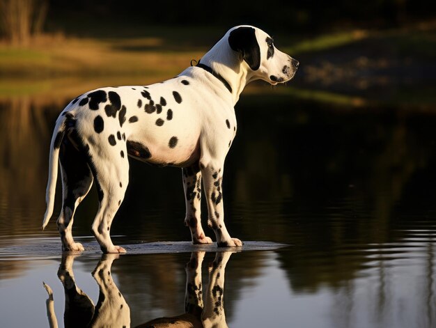 Cane e il suo riflesso in uno stagno calmo