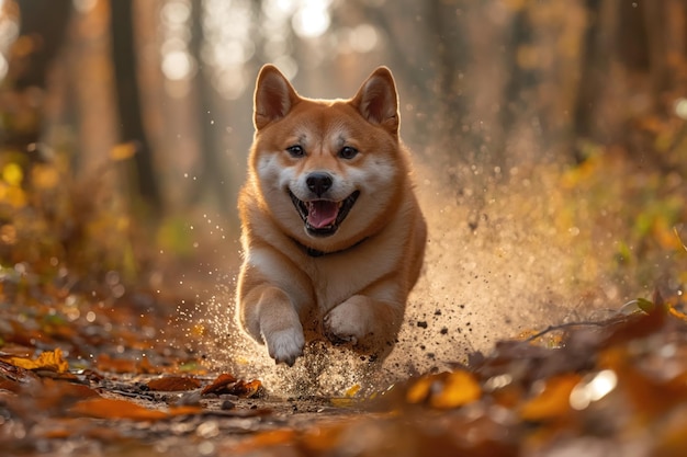 cane felice che corre lungo un sentiero sterrato nel parco