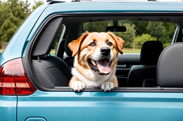 Cane felice che mette la testa fuori dal finestrino dell'auto