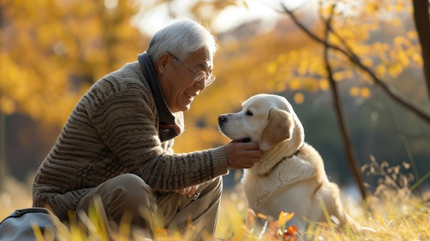 cane giocoso e il suo proprietario in natura pragma all'aperto