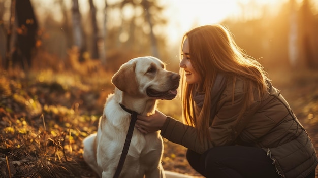 cane giocoso e il suo proprietario in natura pragma all'aperto