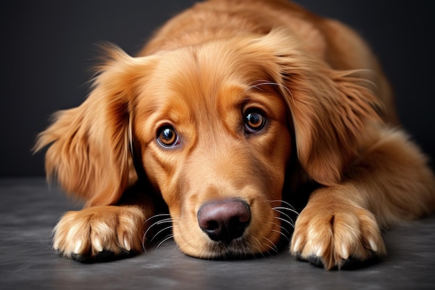 Cane Golden Retriever appoggiato sulla superficie grigia