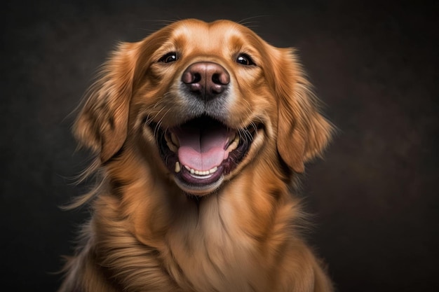 Cane Golden retriever con un grande sorriso Guarda la tua bocca