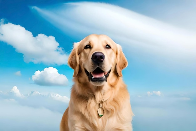 Cane Golden Retriever su sfondo blu cielo