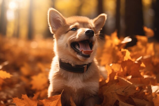 cane in autunno Un bellissimo cane che cammina e corre AI generativa