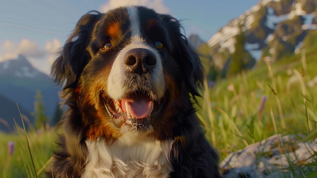 Cane in erba Avventura alpina di montagna bernese