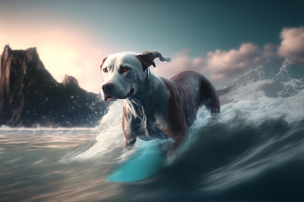 cane Indossa costumi da bagno, Surf in acqua, Paesaggio cinematografico. Ia generativa