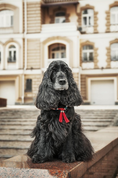 Cane inglese Cocker Spaniel al centro. Vita di città.