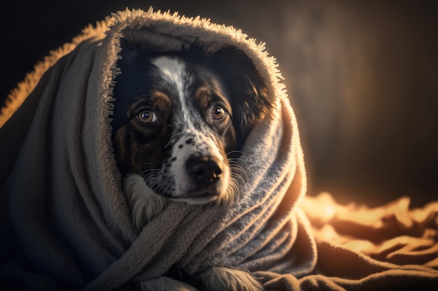 Cane malato in una coperta