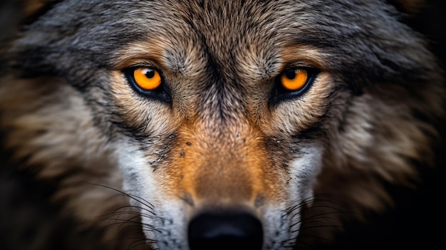 Cane mammifero lupus giallo predatore pericoloso aspetto testa canina fauna selvatica grigio lupo animale selvatico grigio foresta retrato occhio natura viso peloso canino