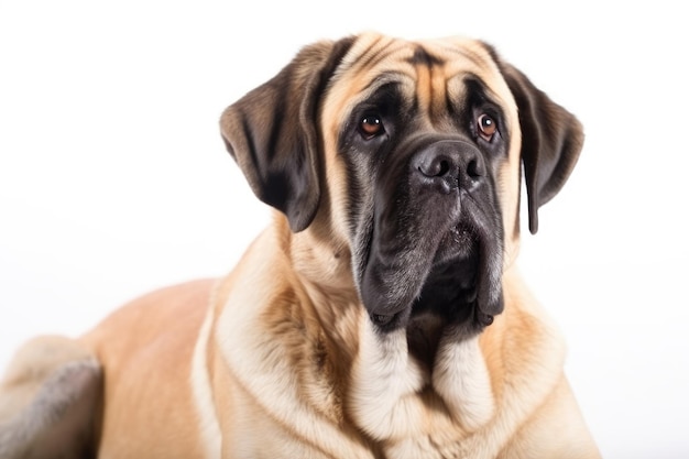 Cane mastino inglese su sfondo bianco IA generativa