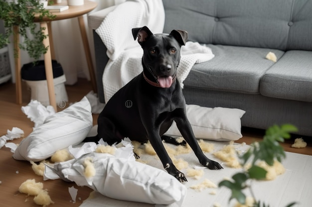 cane nero che causa un casino in casa