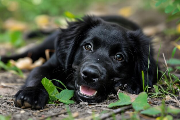 Cane nero sdraiato sull'erba