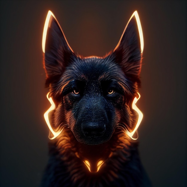 cane pastore tedesco con luci al neon ritratto 3d rendering