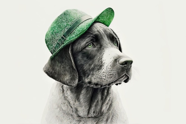 Cane ritratto in un cappello verde