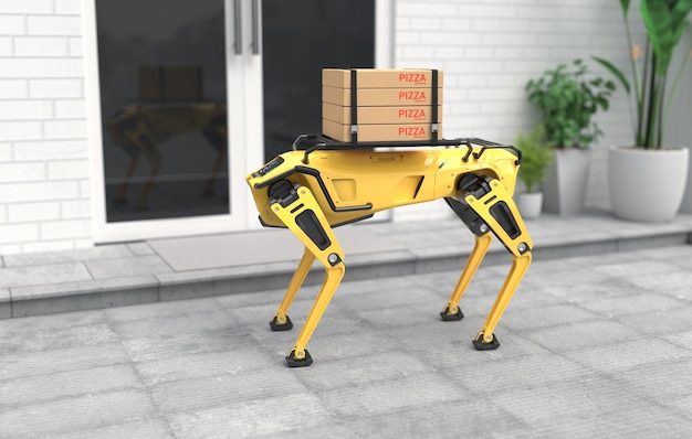 Cane robot che consegna pizza