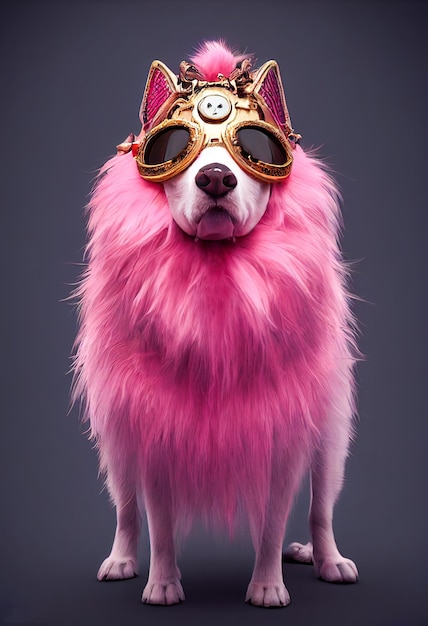 Cane rosa steampunk con gli occhiali