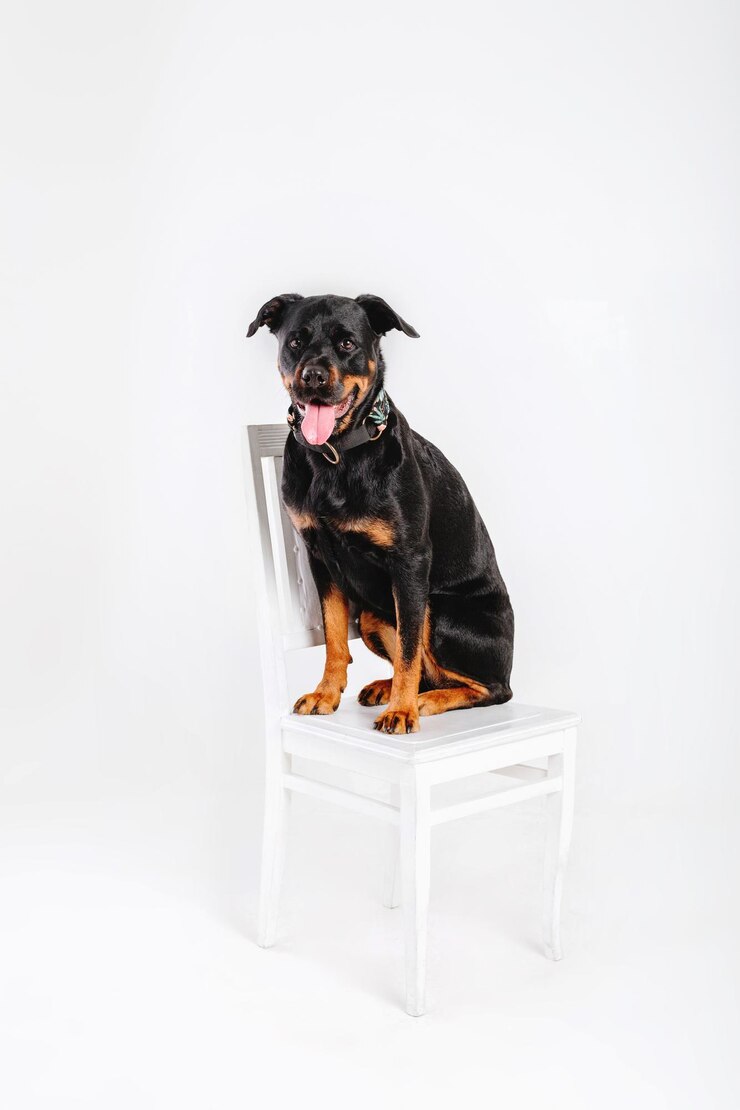 Foto cane rottweiler isolato su sfondo bianco.
