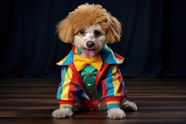 Cane sciocco che indossa un costume da clown comico Costumi di imbracatura per cani Trucchi per animali domestici sciocchi Clown comico