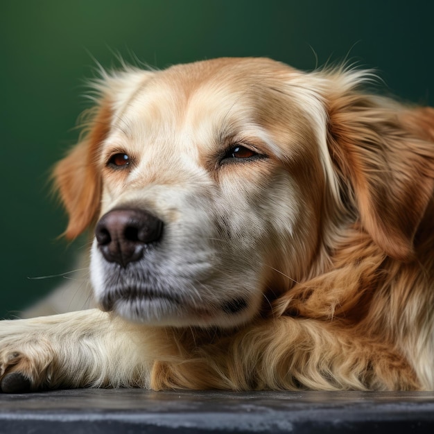 Cane sereno che si riposa contro uno sfondo verde calmante