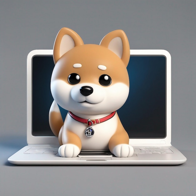 Cane sveglio con l'illustrazione dell'icona del fumetto del computer portatile