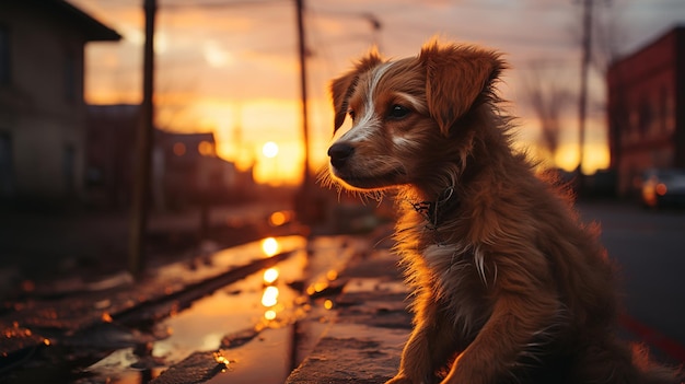 Cane triste e solitario all'aperto