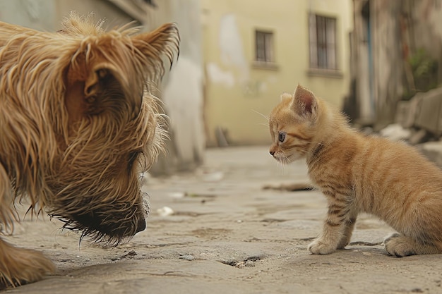 cane vagabondo e gatto insieme