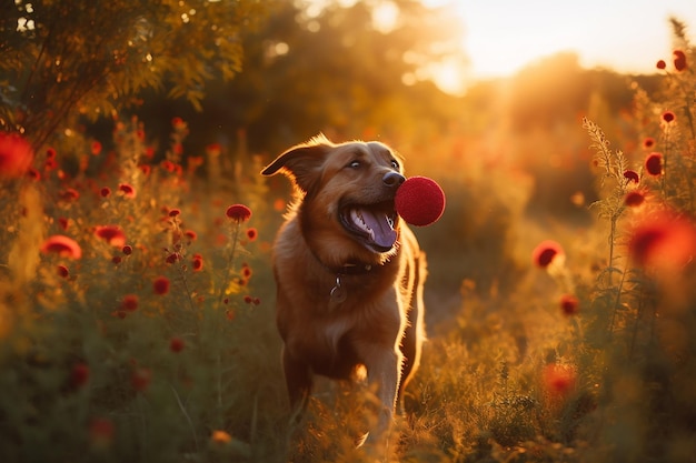 Cane vivace che corre nel parco